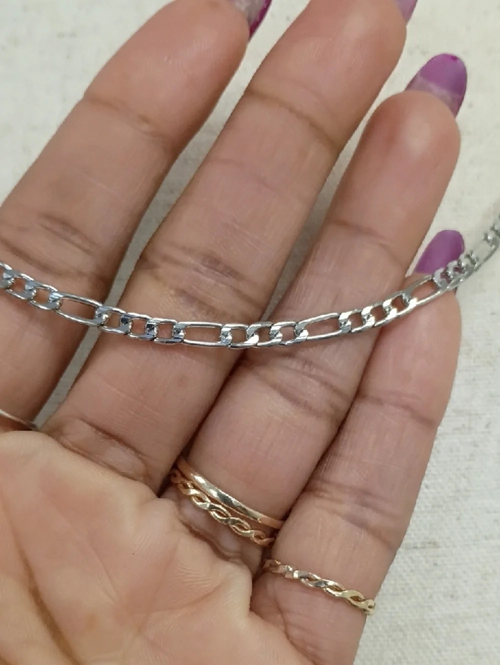 Silver Tone Figaro Chain Necklace Classic Link Layering Chain